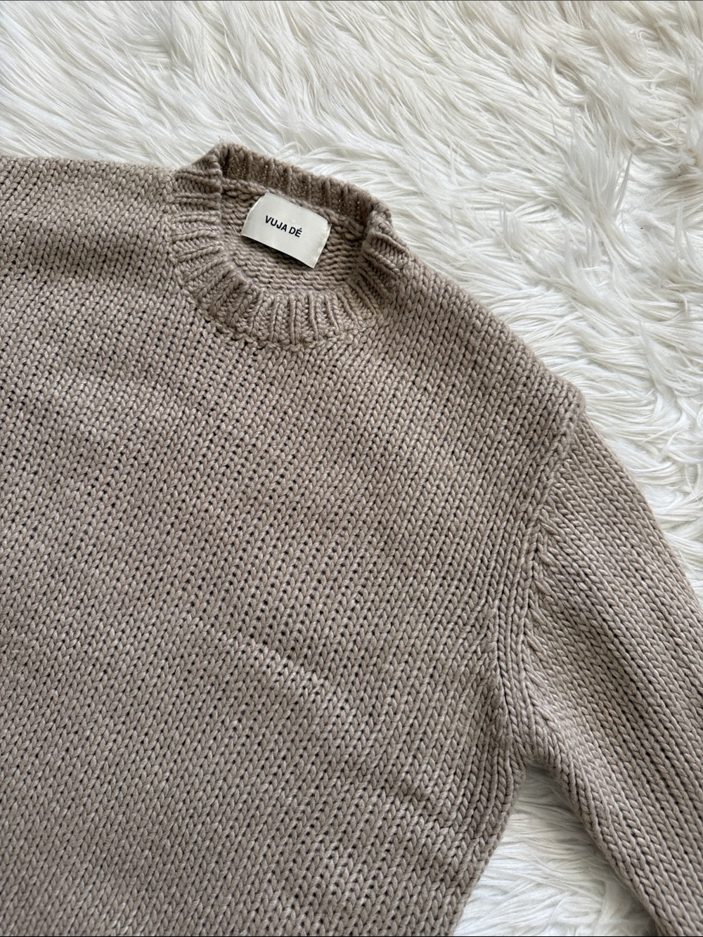 Vuja Dé Beige 100% Wool Knit Sweater Size M-L - Picture 5 of 11